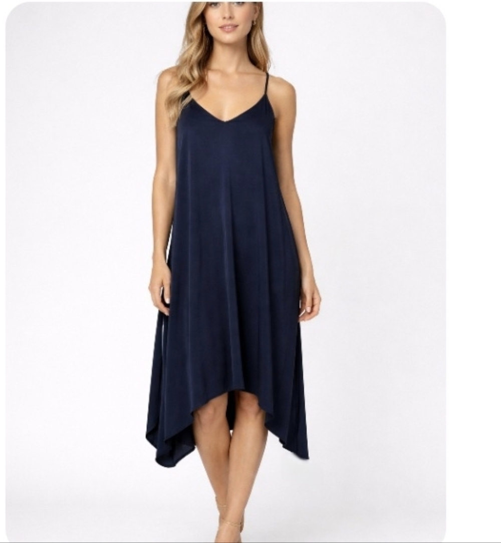 Joie Blue Modal Sleeveless Midi Dress Assymetrical Handkerchief Shelf Bra Small